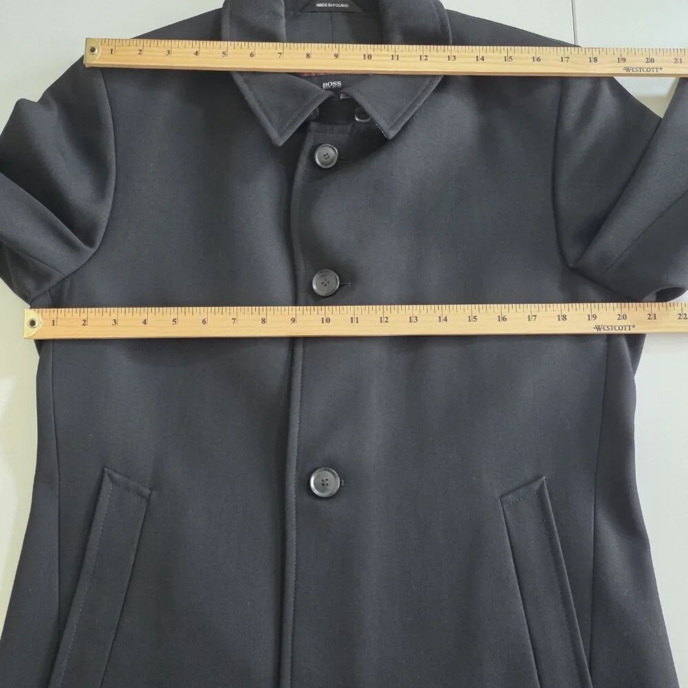 Hugo Boss The Task Wool Overcoat Men US 38R Black Lined Minimalist Office Grunge